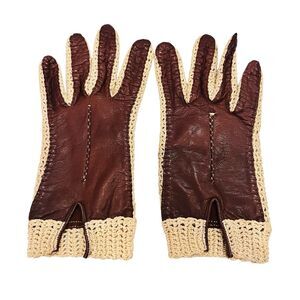Brown Leather Gloves With Forchettes Made in Italy Size 7 XS Vintage